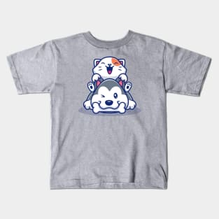 Cute Cat And Dog With Bone Kids T-Shirt